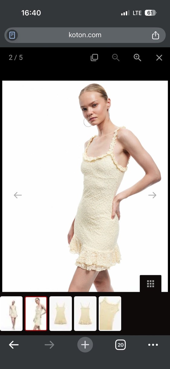 Dantel Detaylı sarı Kolsuz Midi Elbise - Görsel 5