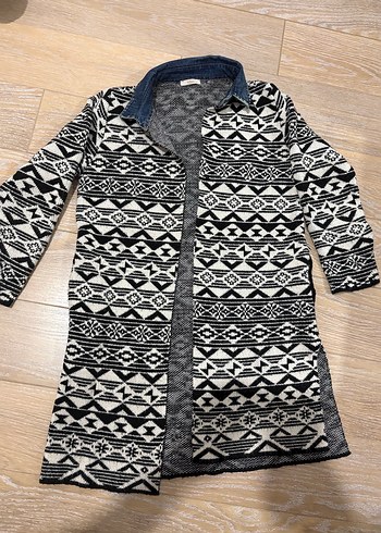 Bohem Desenli Uzun Gri Kadın Hırka - Görsel 2