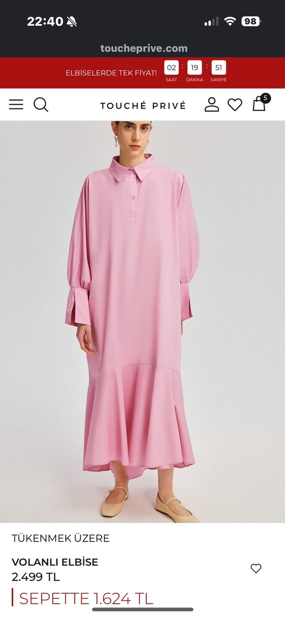 Touche marka Pembe Uzun Kollu Salaş Elbise - Görsel 5