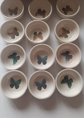 Beyaz Kelebek Desenli Seramik Kaseler 12 adet - Görsel 3