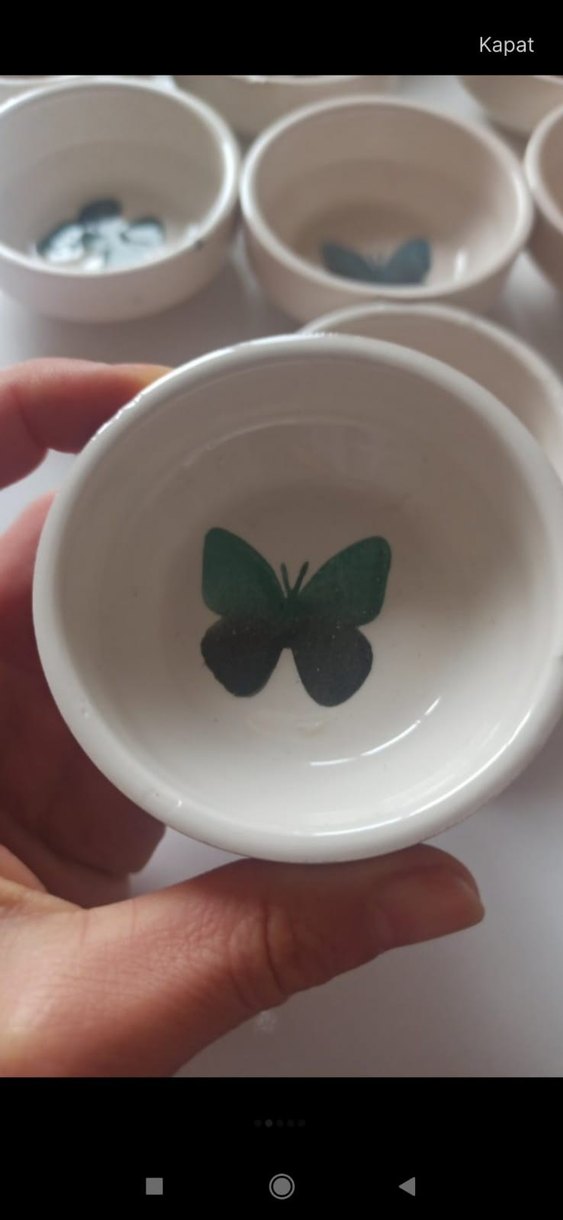 Beyaz Kelebek Desenli Seramik Kaseler 12 adet - Görsel 2