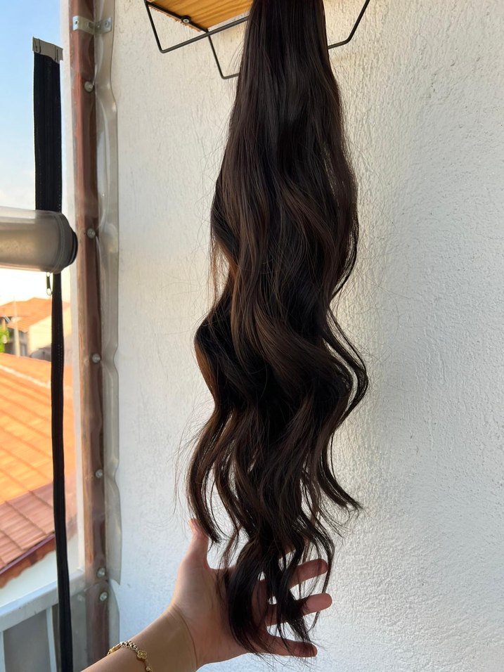 Kahverengi Püsküllü Saten Saç Tokası - Görsel 3