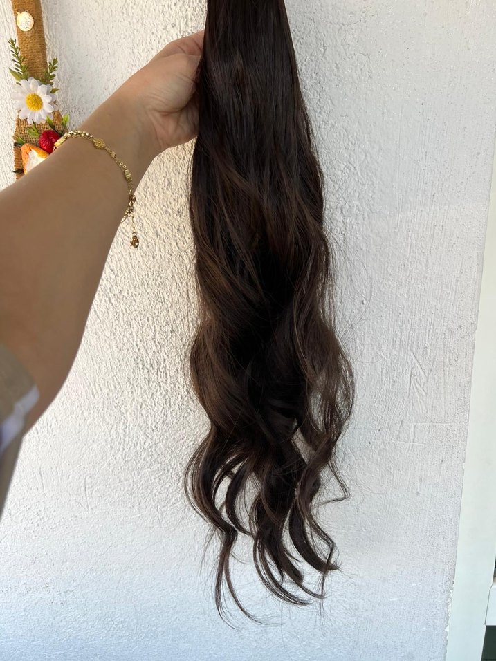 Kahverengi Püsküllü Saten Saç Tokası - Görsel 2