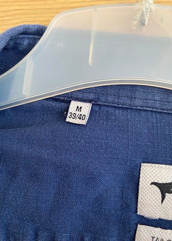 Mavi Erkek Keten Gömlek, Uzun Kollu, Düğmeli - Görsel 3