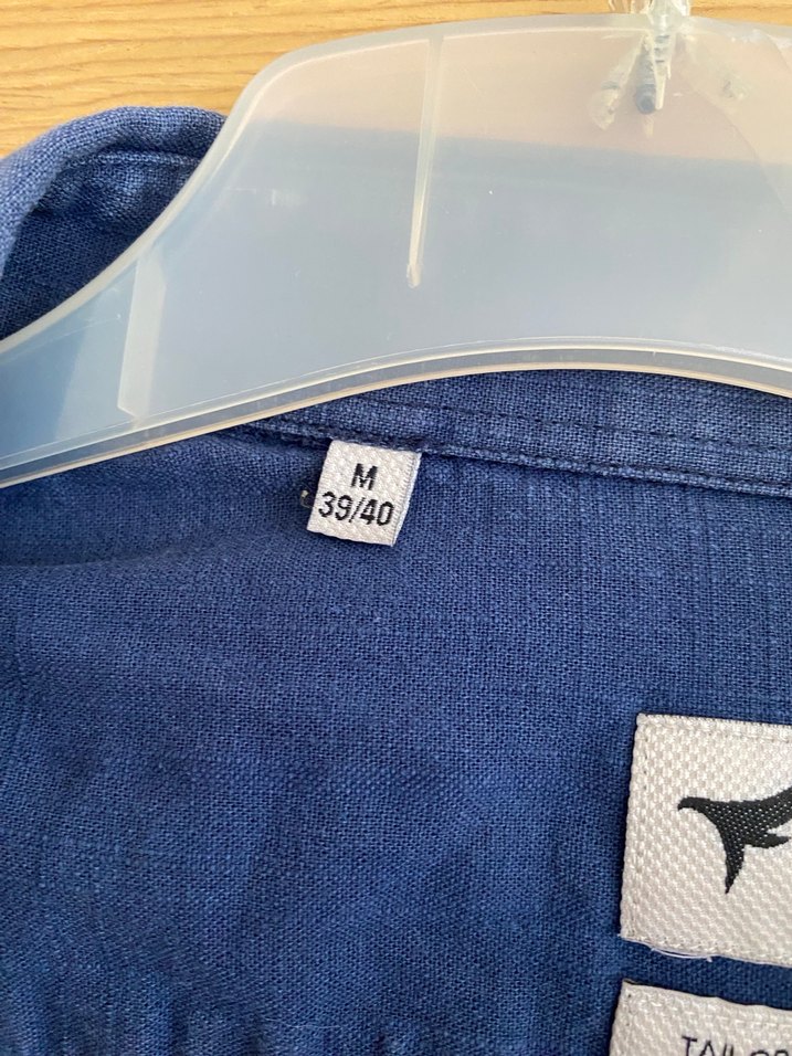 Mavi Erkek Keten Gömlek, Uzun Kollu, Düğmeli - Görsel 3