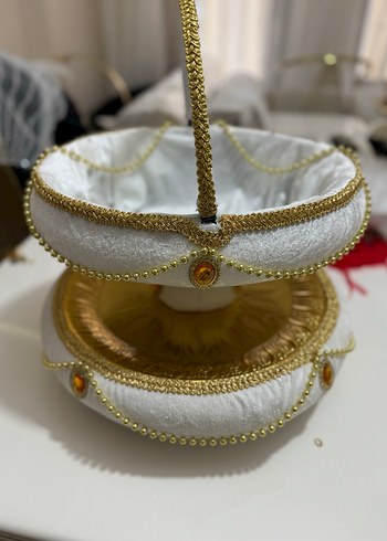 Boncuk İşlemeli Altın Renkli Düğün Aksesuar Seti - Görsel 3