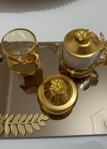 Altın Renkli Modern Klasik Çiçek Desenli söz nişan tepsisi - Görsel 3