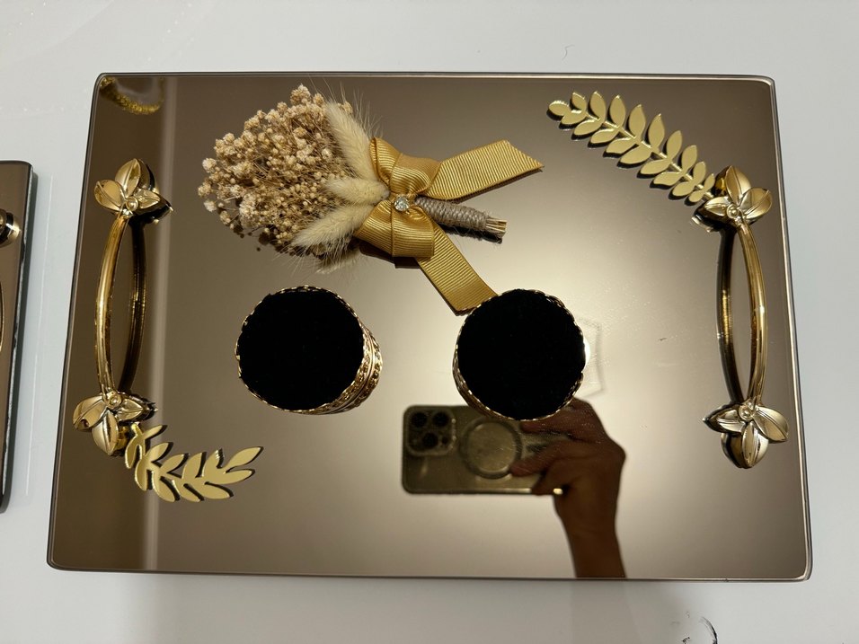 Altın Renkli Modern Klasik Çiçek Desenli söz nişan tepsisi - Görsel 2