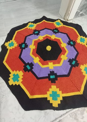 Çok Renkli Desenli Yuvarlak Kilim - Görsel 2