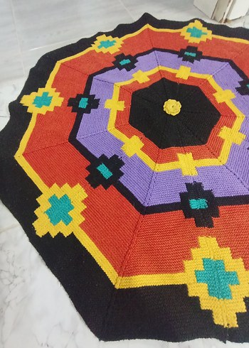 Çok Renkli Desenli Yuvarlak Kilim - Görsel 3