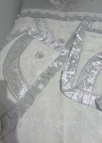 Gri Nakışlı Yatak Örtüsü Seti - Görsel 4