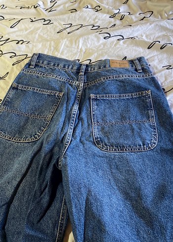 s Beden Kadın Lacivert Düğmeli Bol Kesim Denim Pantolon