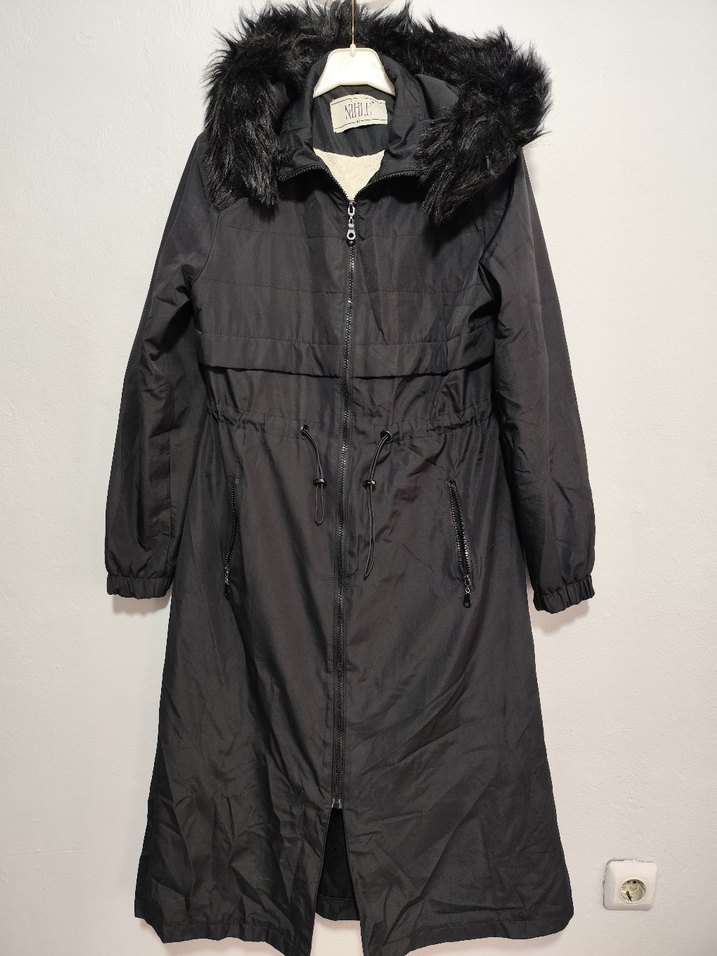 Siyah Uzun Kürklü Kadın Kışlık Mont - Görsel 2