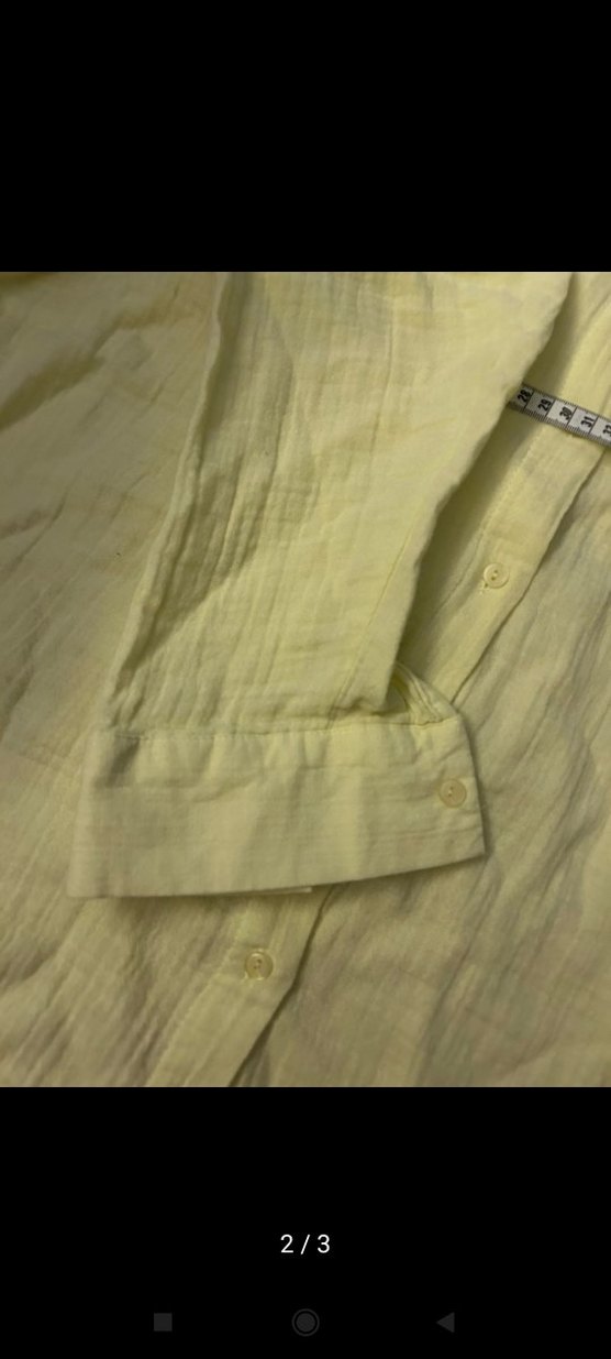 Sarı Kısa Kollu Keten Kadın Gömlek - Görsel 2