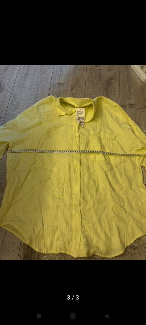 Sarı Kısa Kollu Keten Kadın Gömlek - Görsel 3