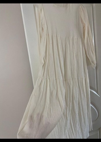 Uzun Beyaz Keten Pilili Bohem Elbise - Görsel 5