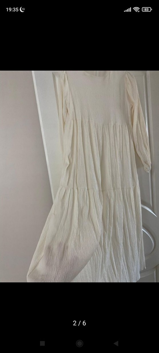 Uzun Beyaz Keten Pilili Bohem Elbise - Görsel 5