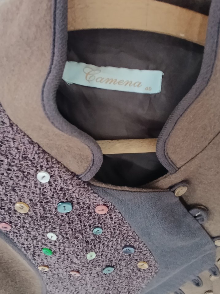 Düğmeli Nakışlı Kahverengi Kadın Midi ceket, tasarım - Görsel 2