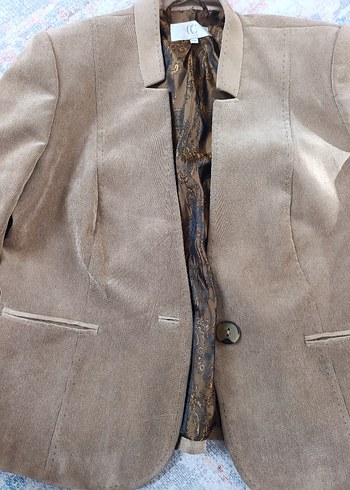 Bej Süet Uzun şık ofis ceketi - Görsel 3