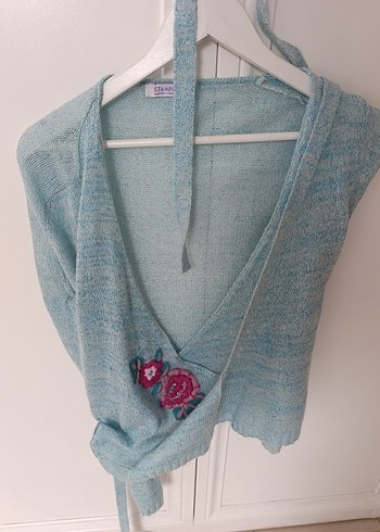 Mavi V Yakalı yün çok hoş hırka - Görsel 2