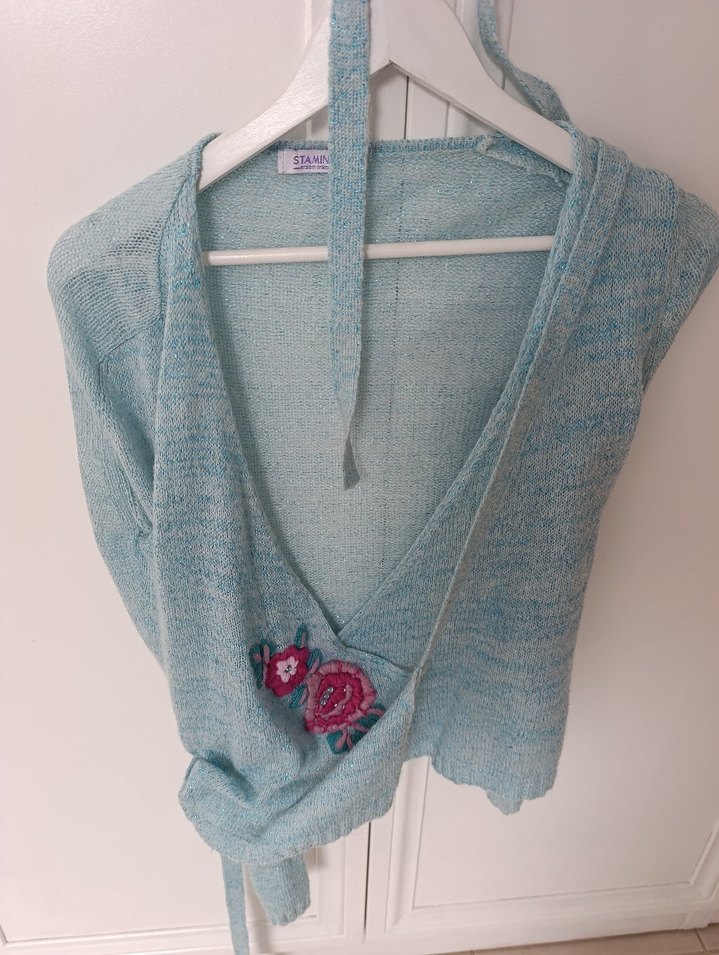 Mavi V Yakalı yün çok hoş hırka - Görsel 2