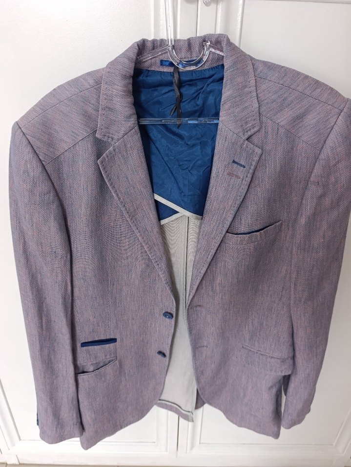 Mavi Baskılı Erkek %100 Keten - Görsel 3