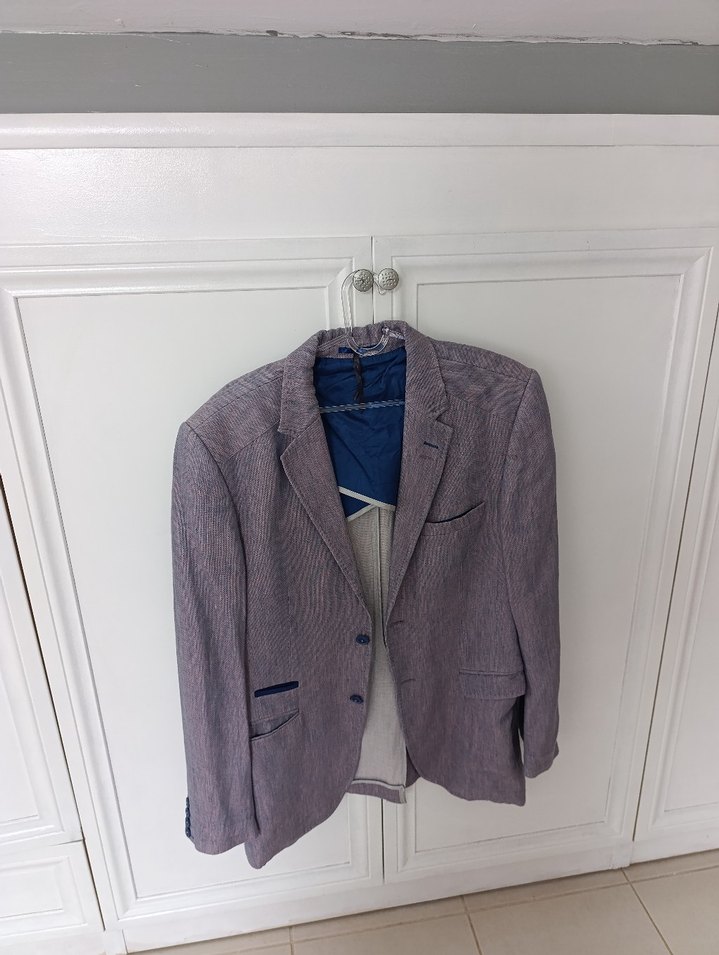 Mavi Baskılı Erkek %100 Keten - Görsel 4