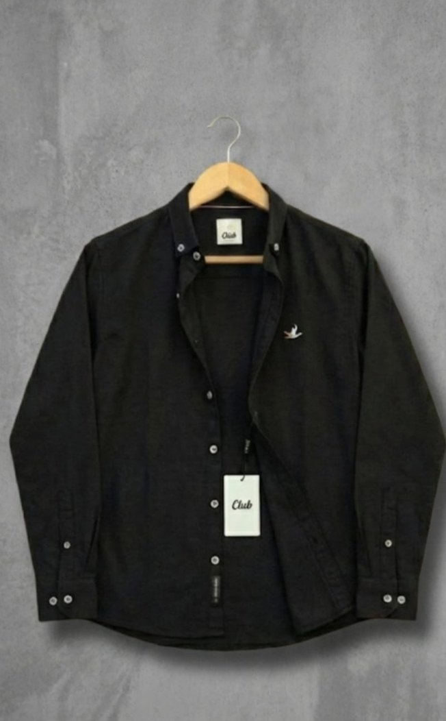 Düğmeli Yaka Siyah Erkek Uzun Kollu Gömlek - Görsel 3