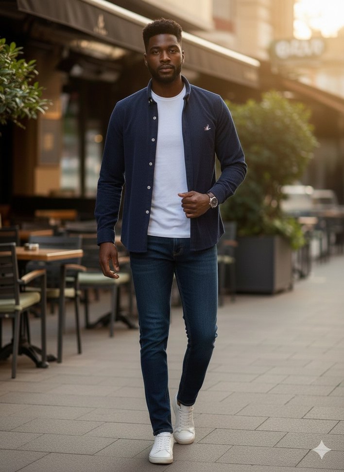 Erkek Lacivert Kadife Gömlek.... - Görsel 2