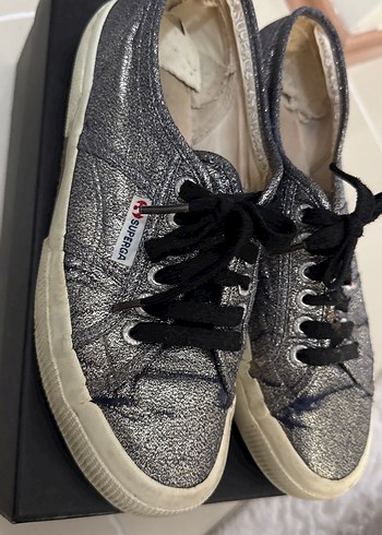 Superga Superga Gri Kadın Spor Ayakkabı Bağcıklı ve Düz Taban