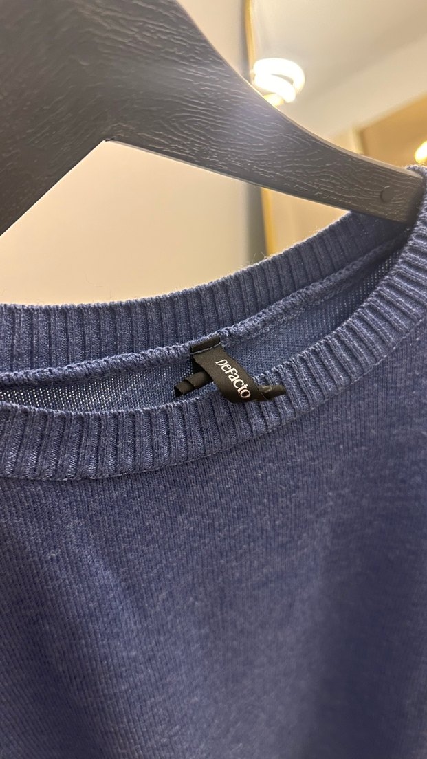 Mavi Uzun Kollu Örme Kadın Triko - Görsel 2