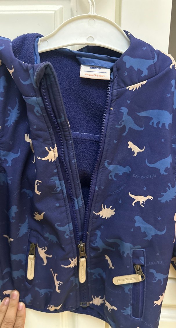 Koyu Mavi Erkek Çocuk Dinozor Baskılı Fermuarlı Ceket - Görsel 3