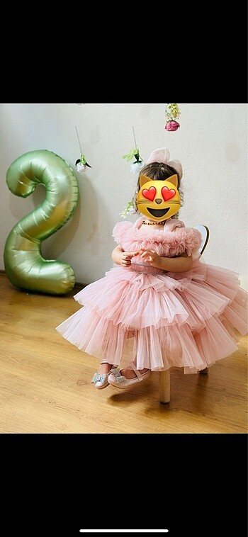 Çocuk abiye kız  pudra rengi - Görsel 2