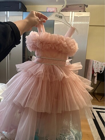 Çocuk abiye kız  pudra rengi - Görsel 3