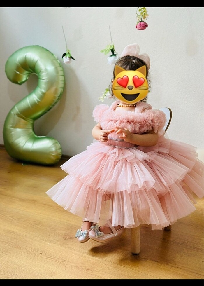 Çocuk abiye kız  pudra rengi - Görsel 2