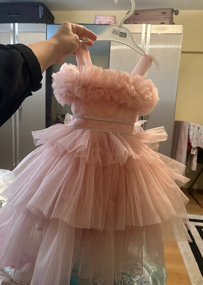 Çocuk abiye kız  pudra rengi - Görsel 3