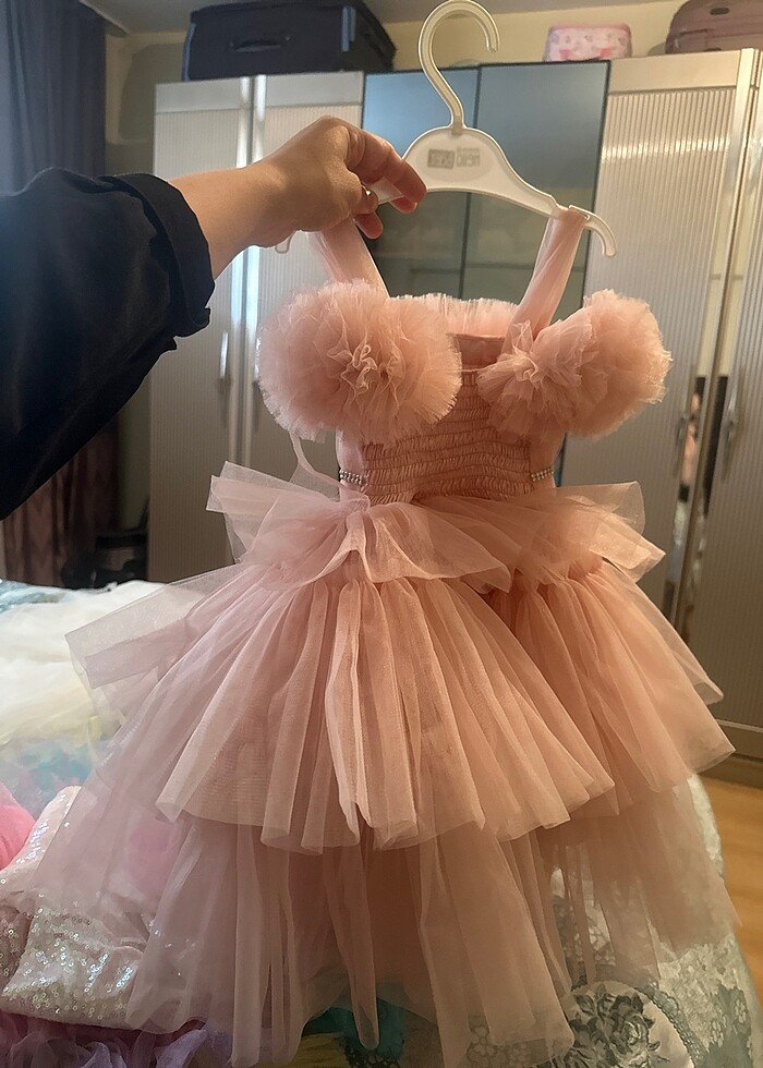 Çocuk abiye kız  pudra rengi - Görsel 4