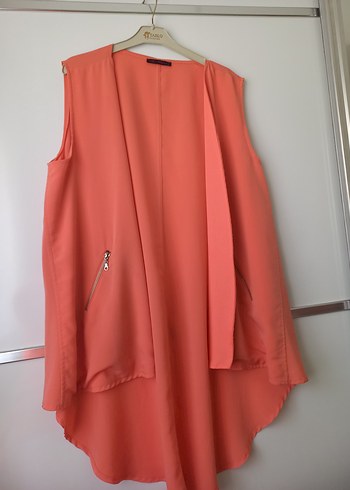 Pembe Midi Kolsuz Drapeli Kadın Yelek