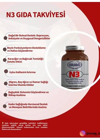 Diğer ERSAG N3 Bitkisel Takviye Kapsülleri 60'lı