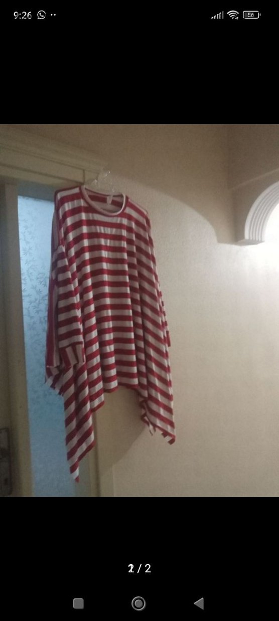 Kız Çocuk Kırmızı Çizgili Uzun Kollu Panço - Görsel 2