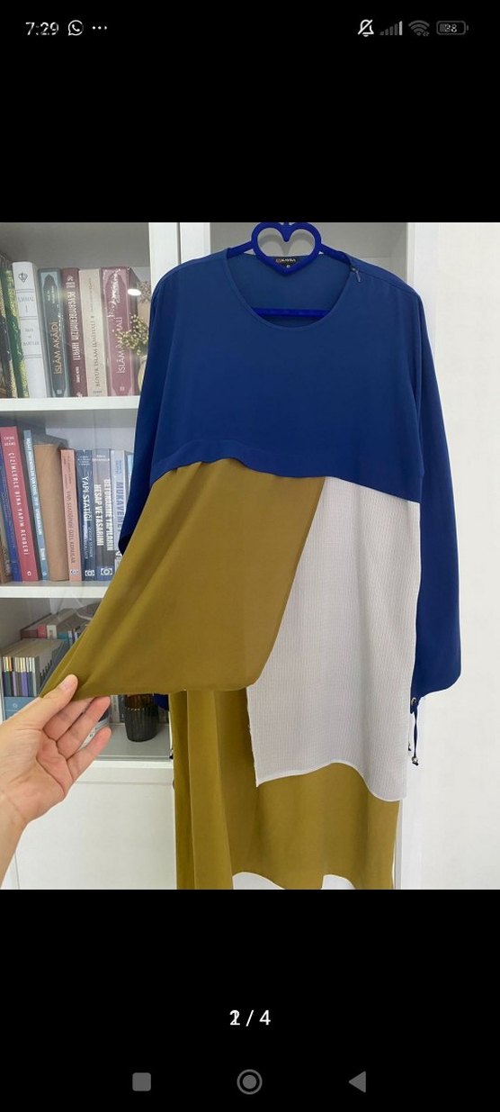 Drapeli Midi Kadın Tunik - Lacivert ve Renk Bloklu - Görsel 2