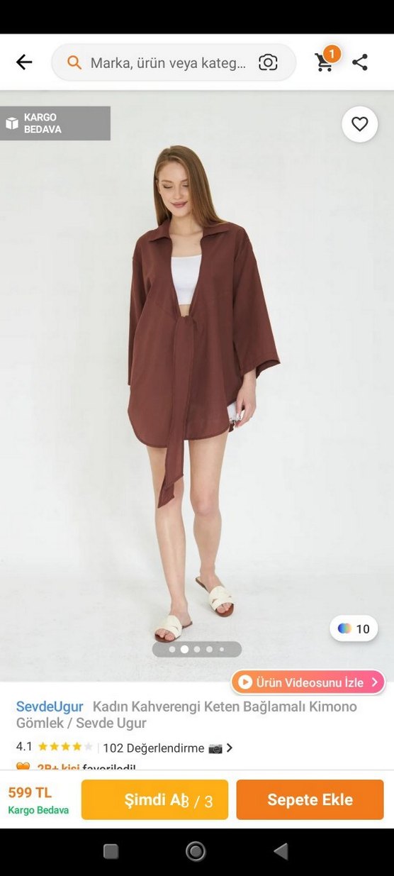 Kadın Kahverengi Bağlamalı Keten Kimono - Görsel 2