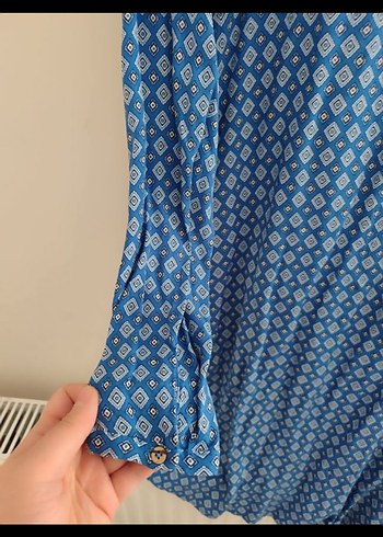 Mavi Gri Uzun Bohem Kadın Elbise - Görsel 3