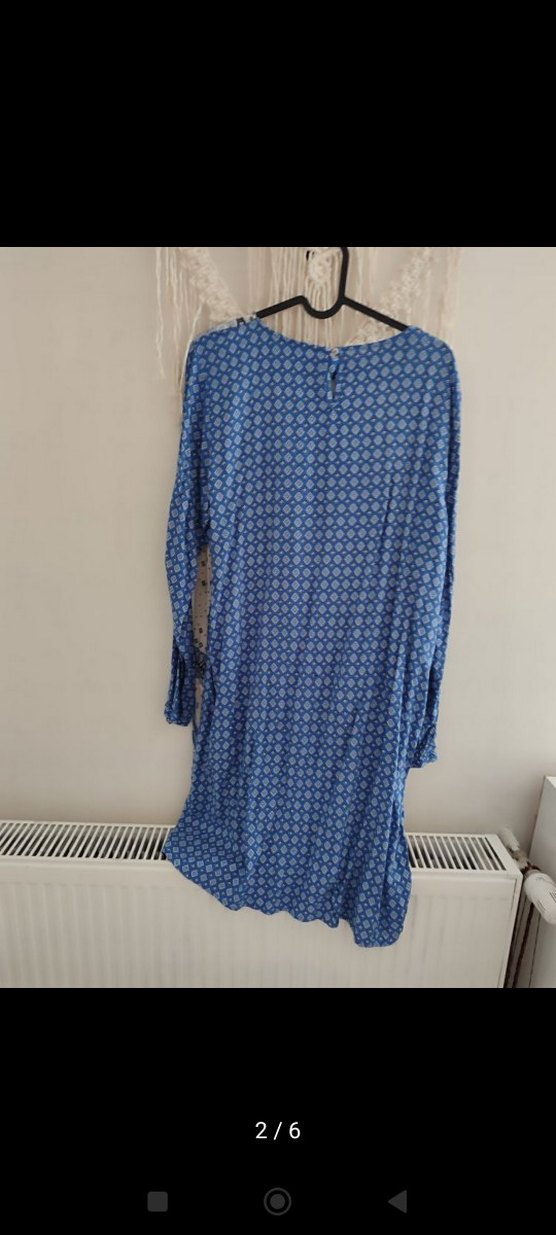 Mavi Gri Uzun Bohem Kadın Elbise - Görsel 2