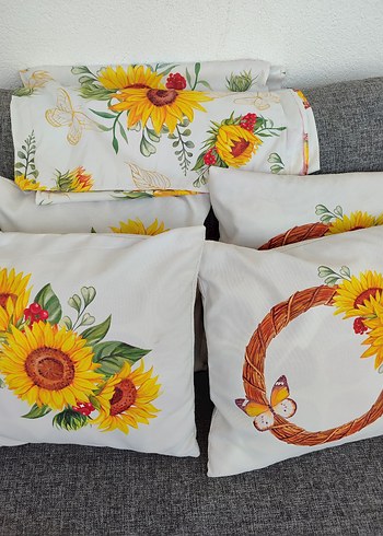 Ayçiçeği Desenli Bohem Kırlent Kılıfı Seti - Görsel 2
