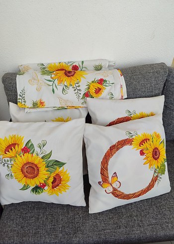 Ayçiçeği Desenli Bohem Kırlent Kılıfı Seti - Görsel 3