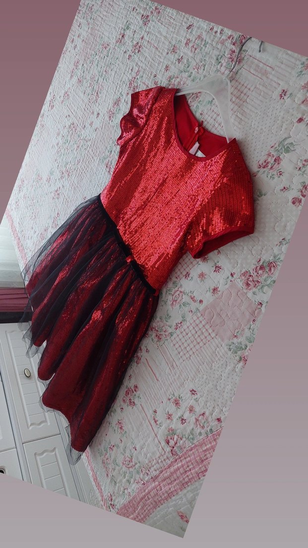 Parlak Kırmızı Kız Çocuk Abiye Elbise - Görsel 4