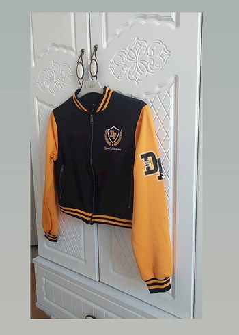 Sarı Siyah Fermuarlı Kadın Bomber Ceket - Görsel 9