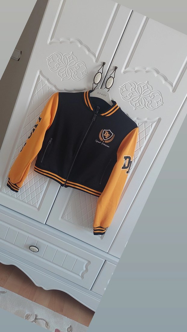 Sarı Siyah Fermuarlı Kadın Bomber Ceket - Görsel 3