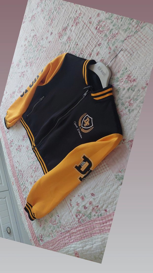 Sarı Siyah Fermuarlı Kadın Bomber Ceket - Görsel 4